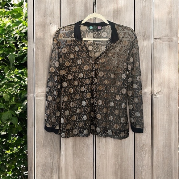 Ken Scott Button Up Collard Women Long Sleeve Blouse Vintage Sheer Collaboration - Picture 1 of 6